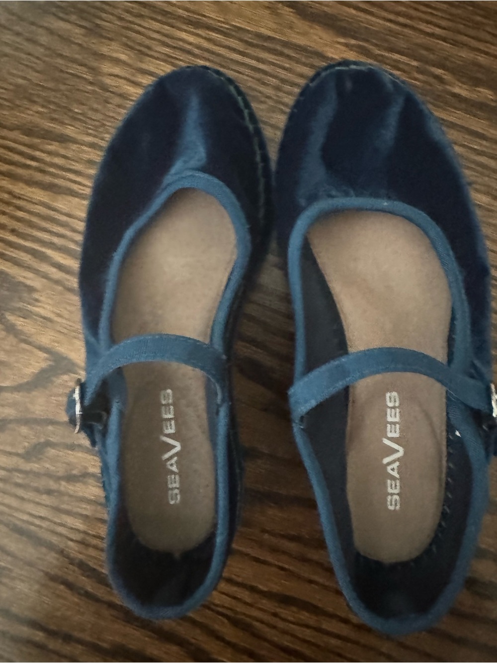 SeaVees Navy Velvet Mary Jane Flats with Buckle Strap- never worn - Picture 2 of 6